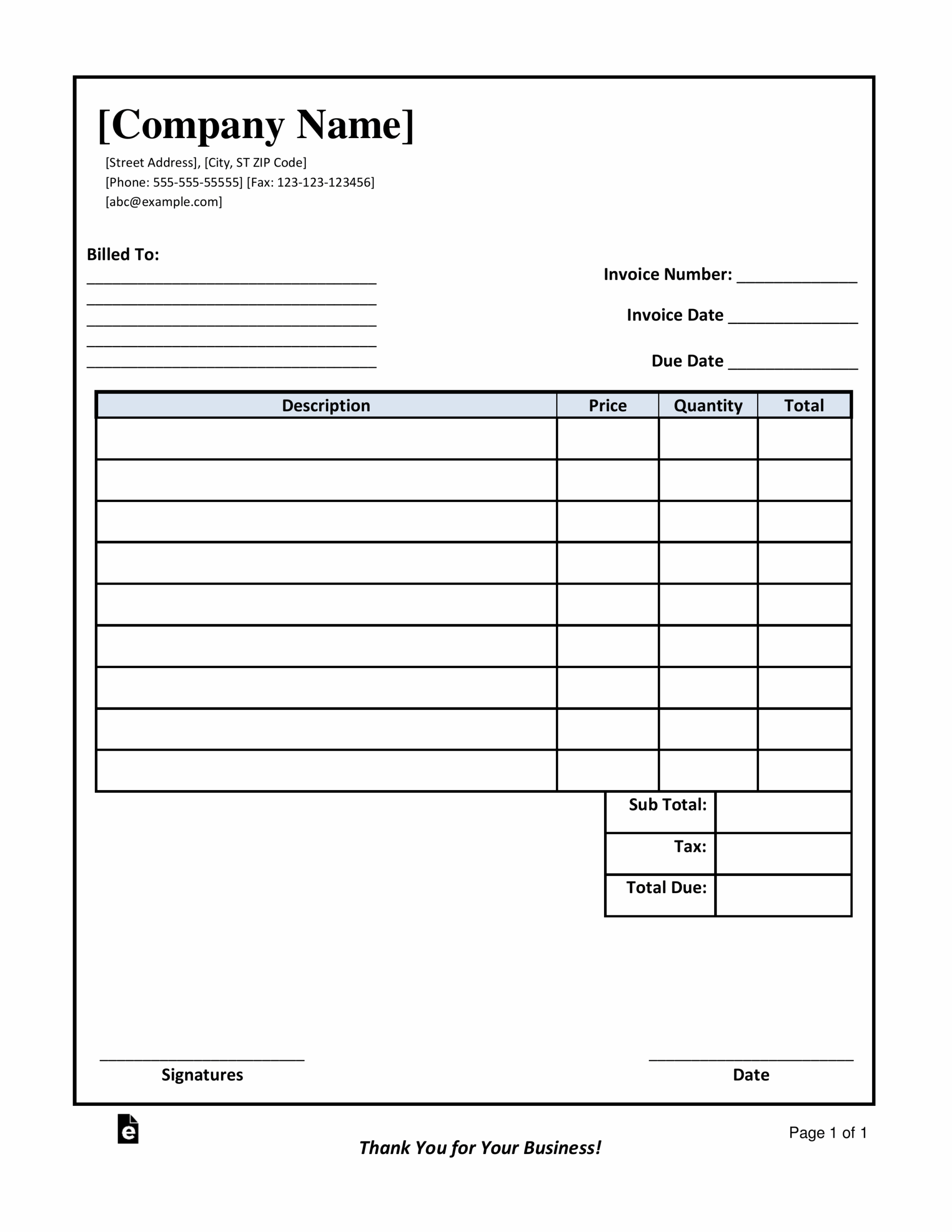 Free Blank Invoice Templates 30 PDF EForms