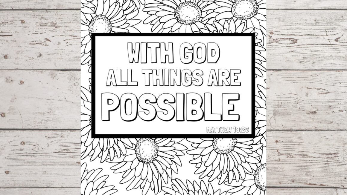 Bible Verse Coloring Page Matthew 19 26 Etsy