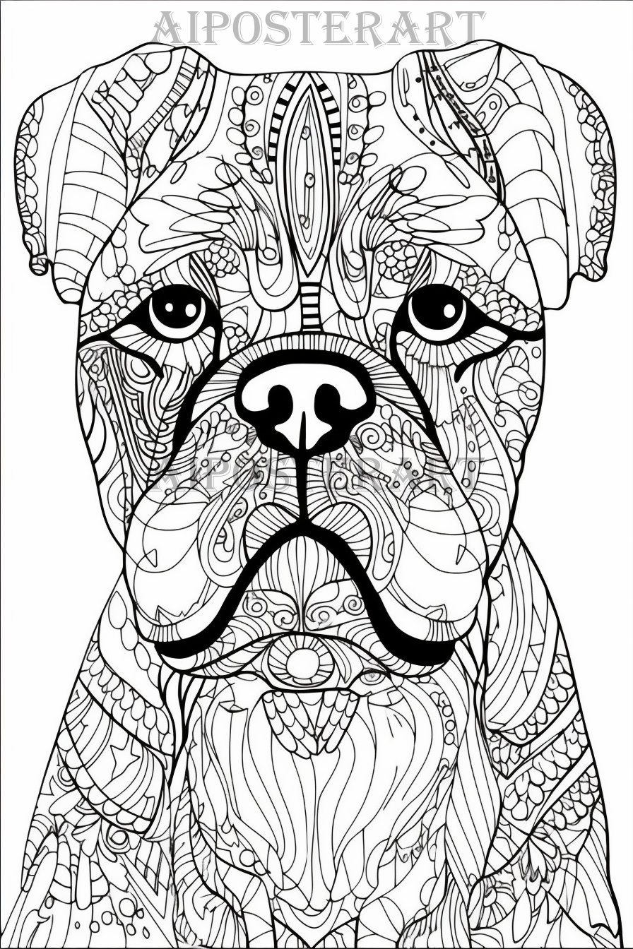 Boxer Dog Mandala Coloring Sheet For Adults Printable Dog Coloring Page Advanced Coloring High Res 1792x2688 Pixels Etsy