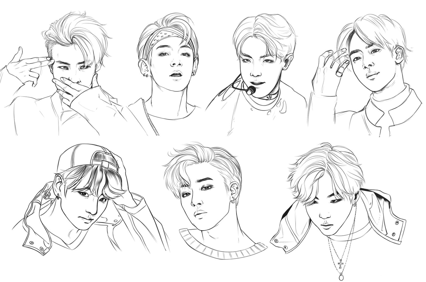 BTS Coloring Pages With Big Had And Not So Big Pictures YouLoveIt