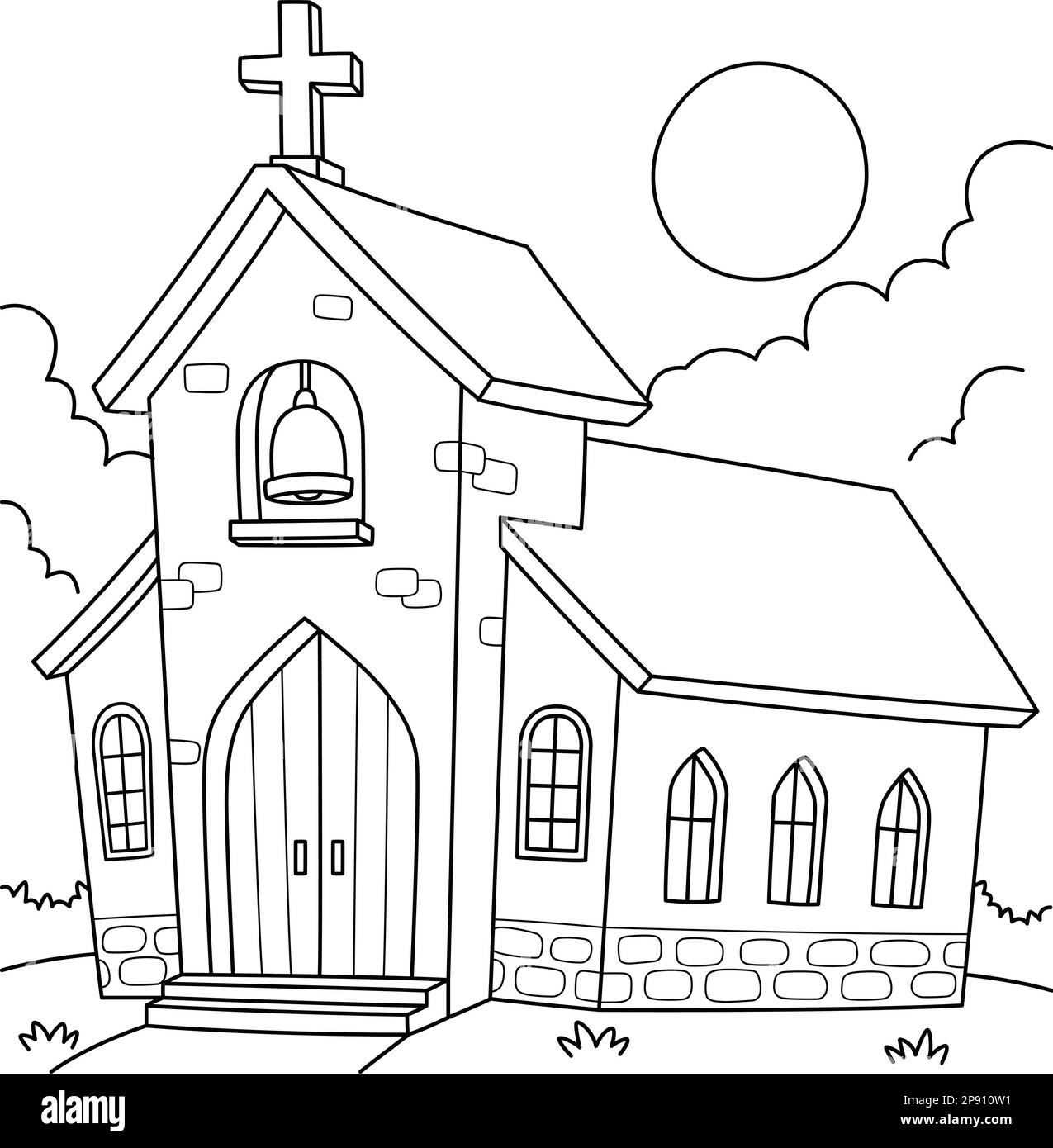 Christian Church Coloring Page For Kids Stock Vector Image Art Alamy
