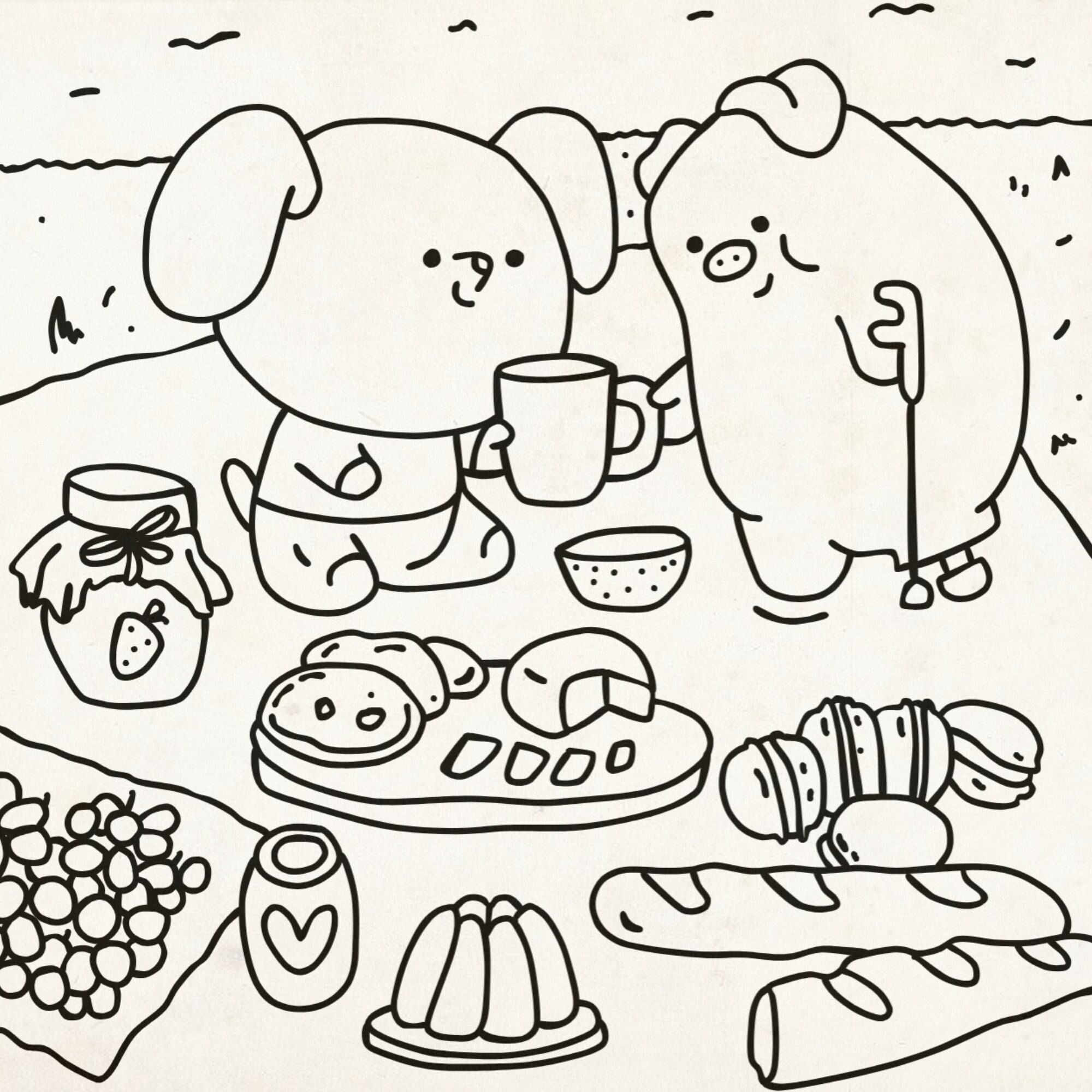 Cute Animals Simple Coloring Page For Teens And Adults Printable Or Digital Colouring Sheet With Cozy And Aesthetic Vibes Etsy Norway