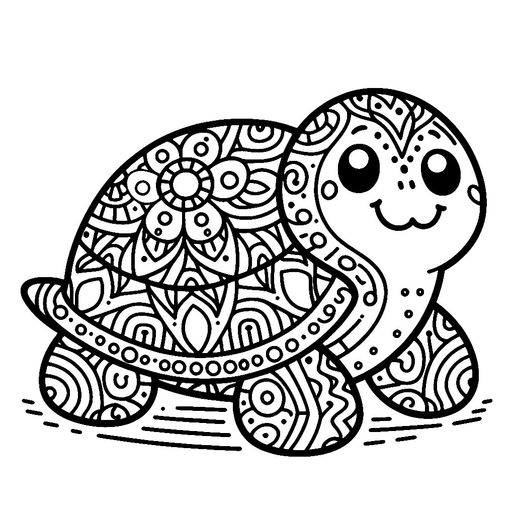 Cute Turtle Decorated With Flower Pattern Coloring Page