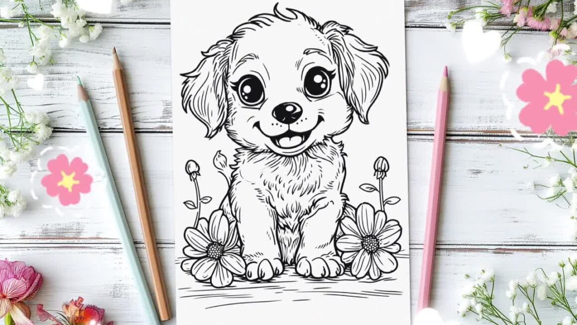 Dog Coloring Page Kids Coloring Sheet Of Pet Golden Retriever Dog Breed Cute Puppy Activity For Children Kids Coloring Page Gift For Girls Etsy