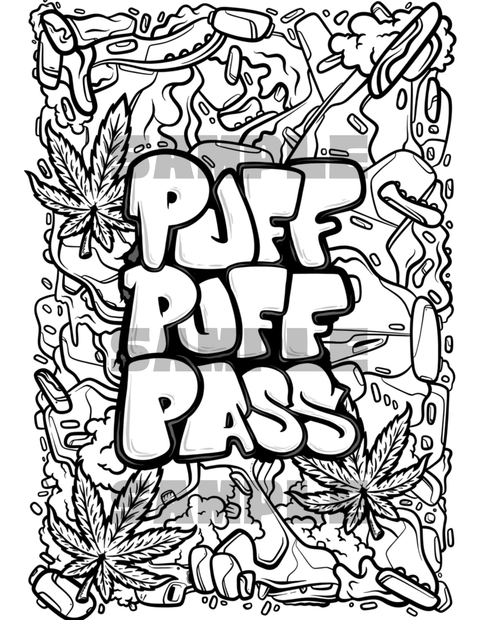 Giant Marijuana Coloring Sheet Puff Puff Pass Poster Cannabis 420 Weed Leaf SVG Funny Saying PNG Smoking Sublimation Design Prints Etsy