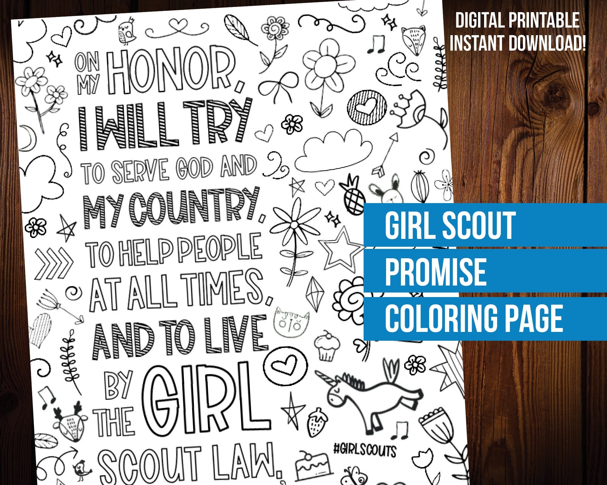 Girl Scout Promise Coloring Page Etsy