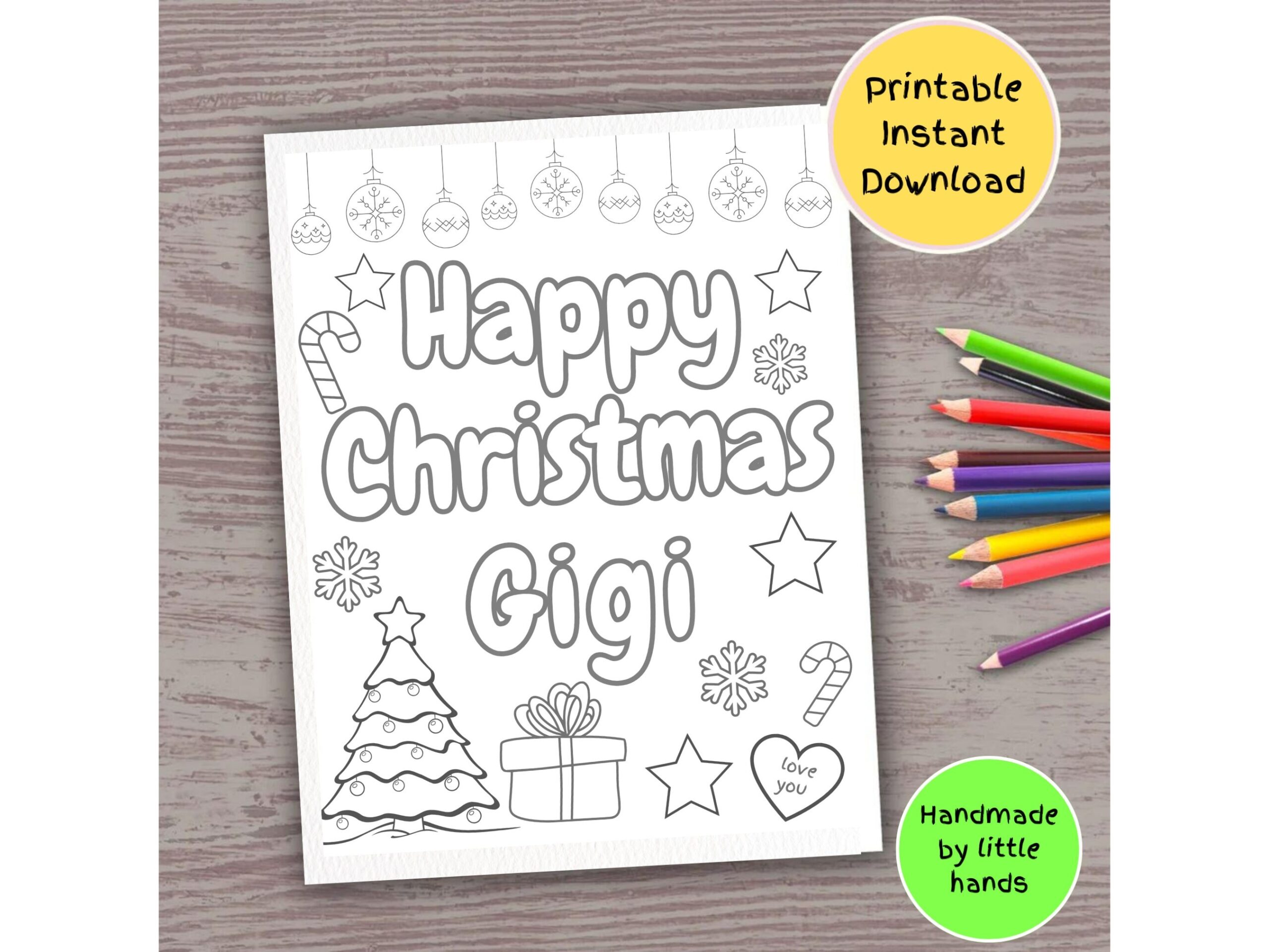 Happy Christmas Gigi Printable Coloring Sheet For Kids Art Craft Activity Handmade Diy Xmas Card Gift From Toddler Grandson Granddaughter Etsy
