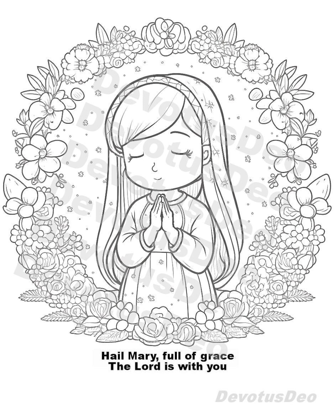 Mother Mary Catholic Coloring Page Christian Instant Download Printable Etsy