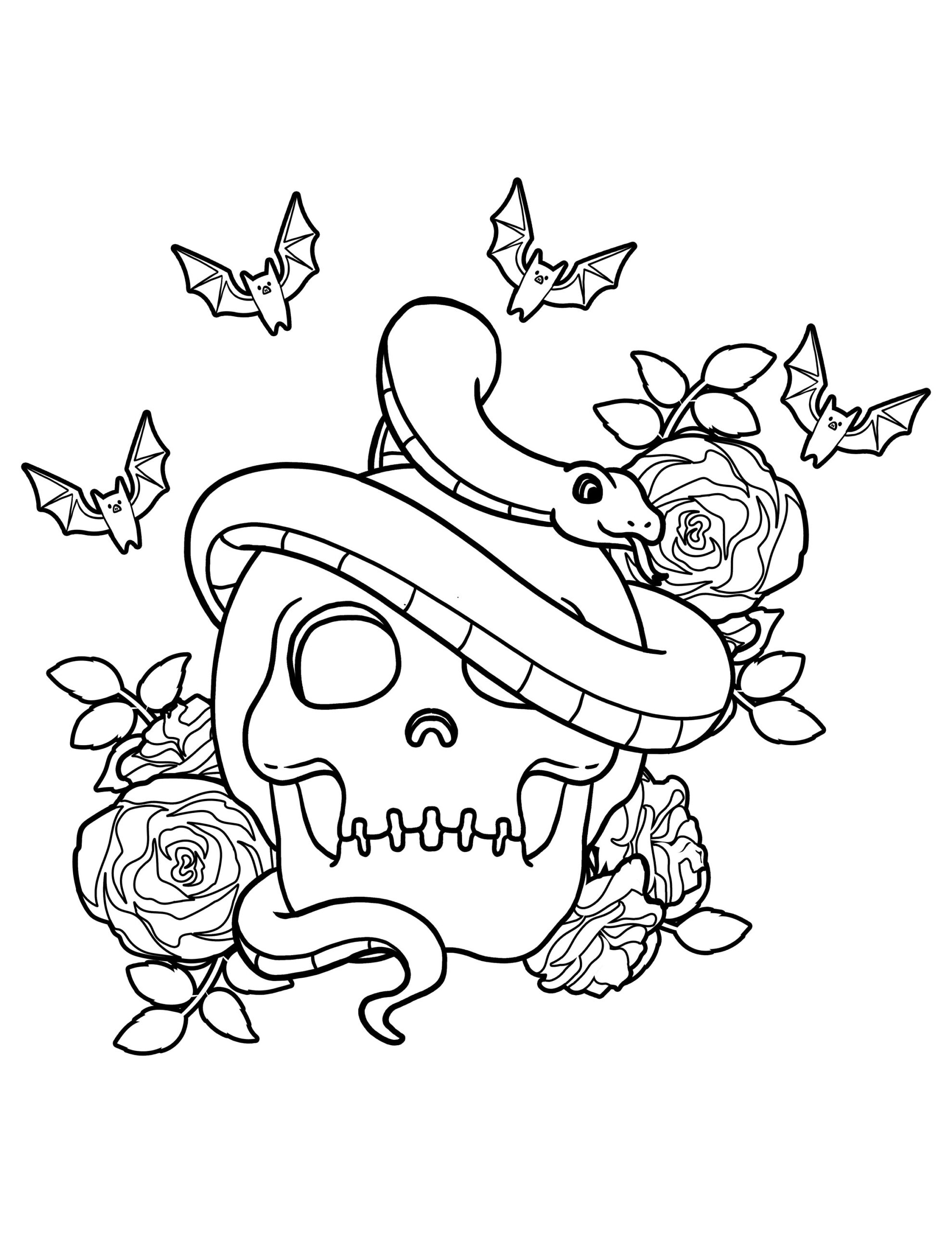 Pastel Goth Coloring Pages Snake Skull And Rose Digital Download Creepy Kawaii Printable PDF Etsy Israel