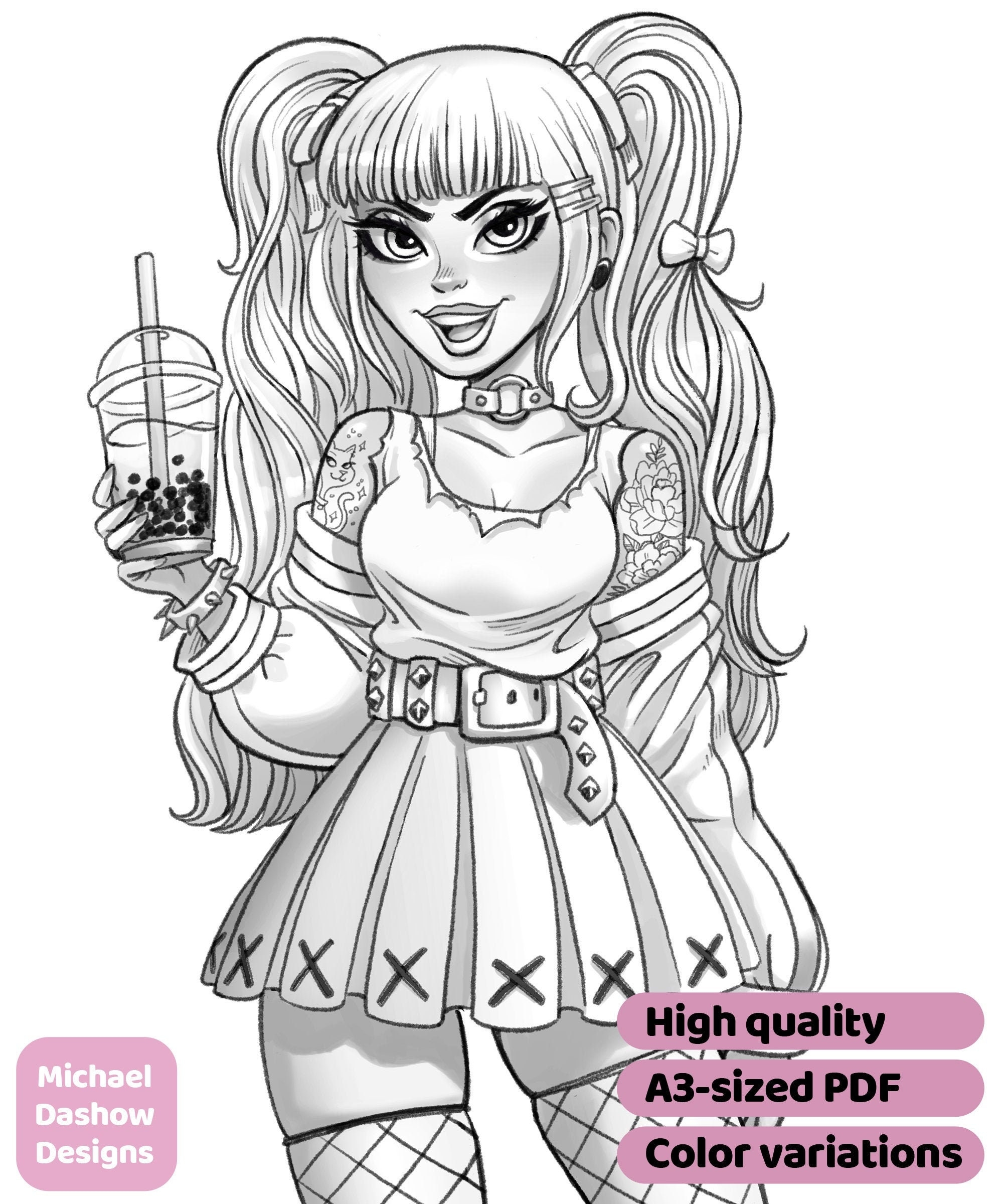 Pastel Goth Danii Printable Adult Coloring Page Instant Download Etsy Israel