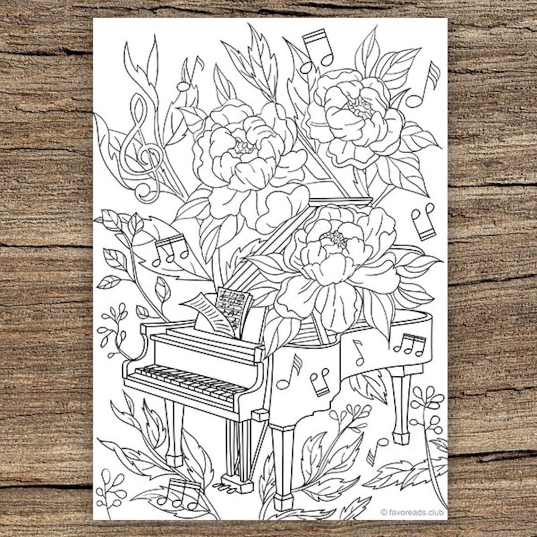 Piano Printable Adult Coloring Page From Favoreads coloring Book Pages For Adults And Kids Coloring Sheets Colouring Designs Etsy