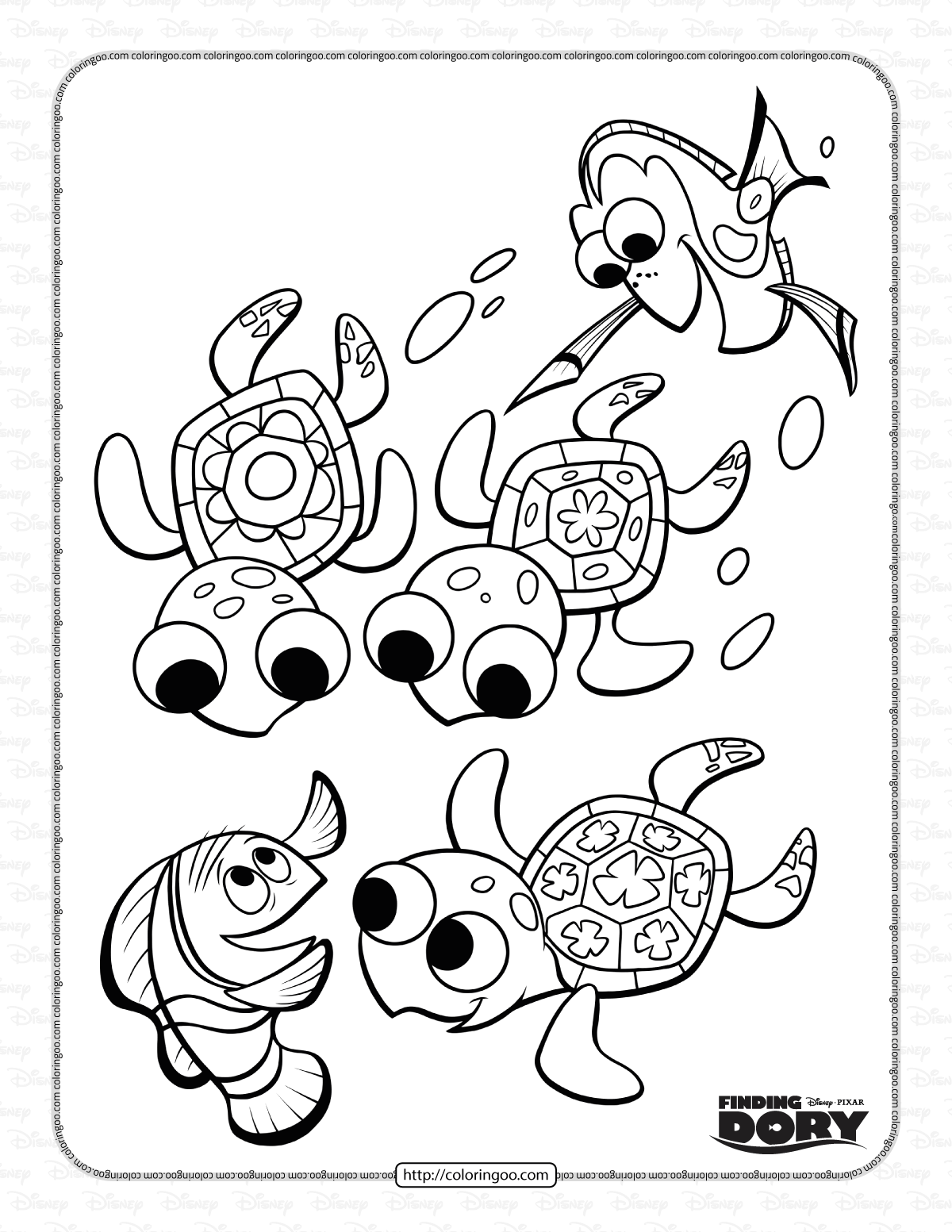 Printable Finding Dory Coloring Activities