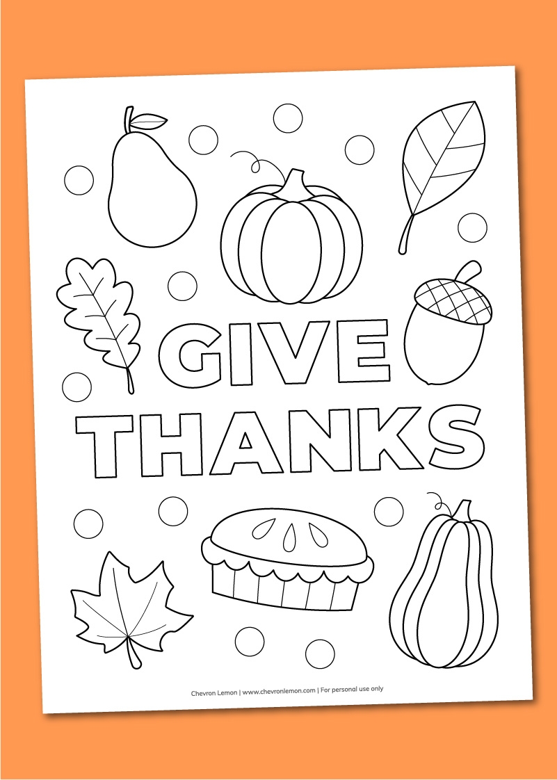 Printable Give Thanks Coloring Page Chevron Lemon