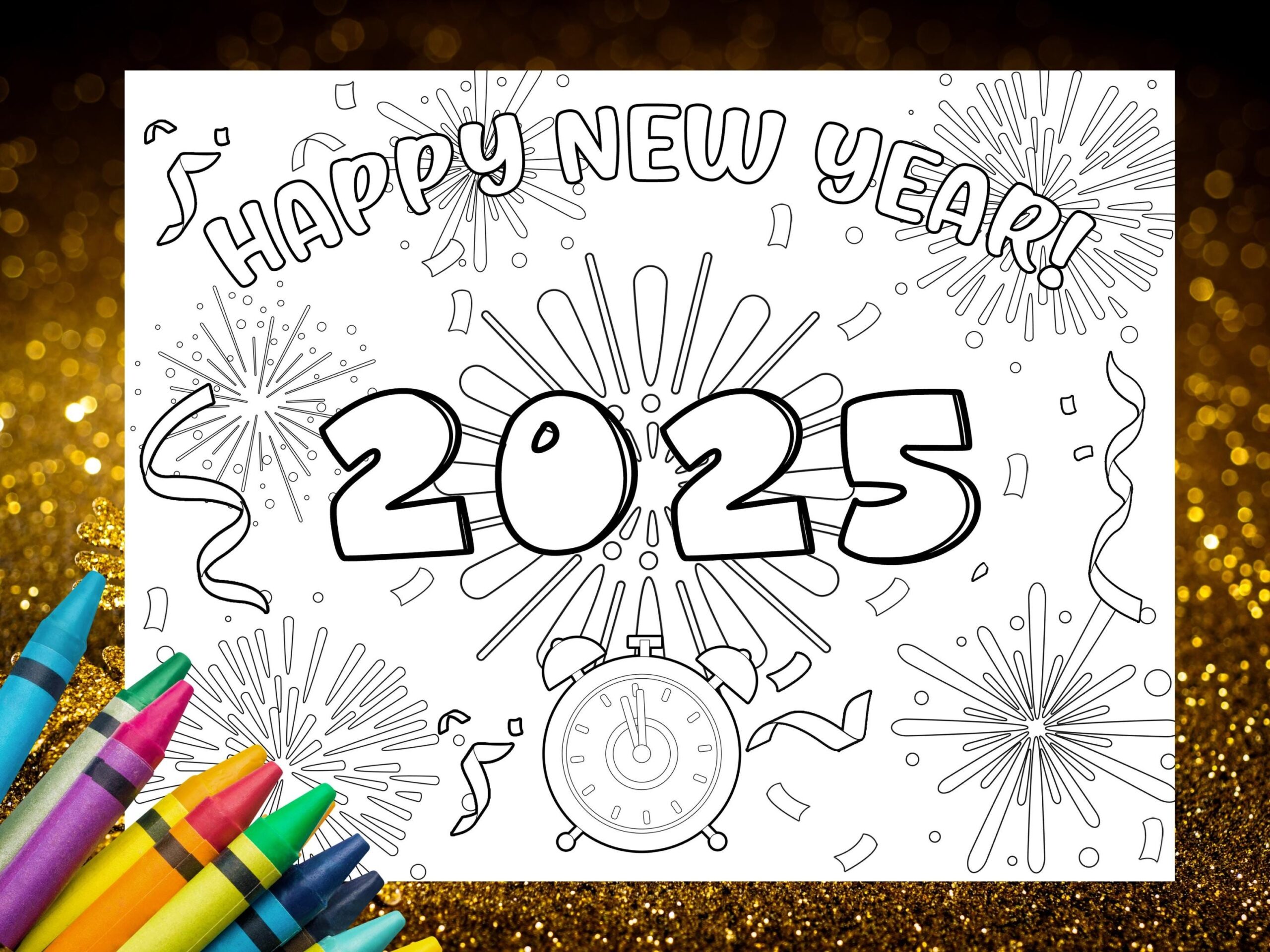 Printable Happy New Year 2025 Coloring Card For Kids New Years Eve Coloring Card And Coloring Page Digital Download Kids New Year Craft Etsy