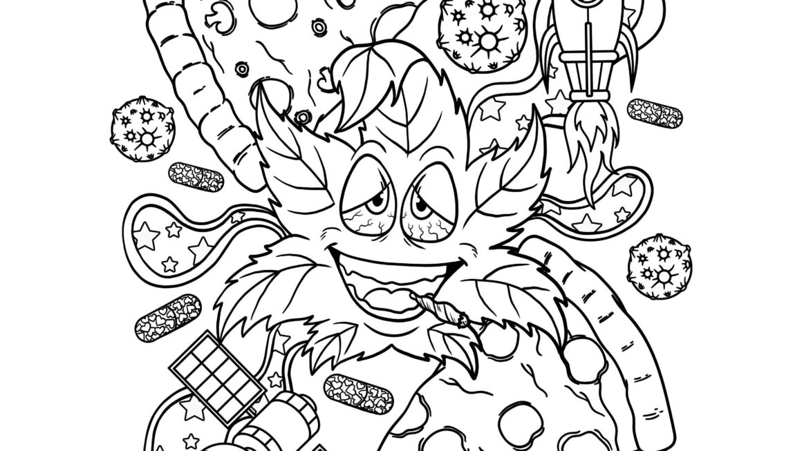 Printable Trippy Weed Coloring Page Digital Download Stoner Weeds Cannabiss Artwork Etsy