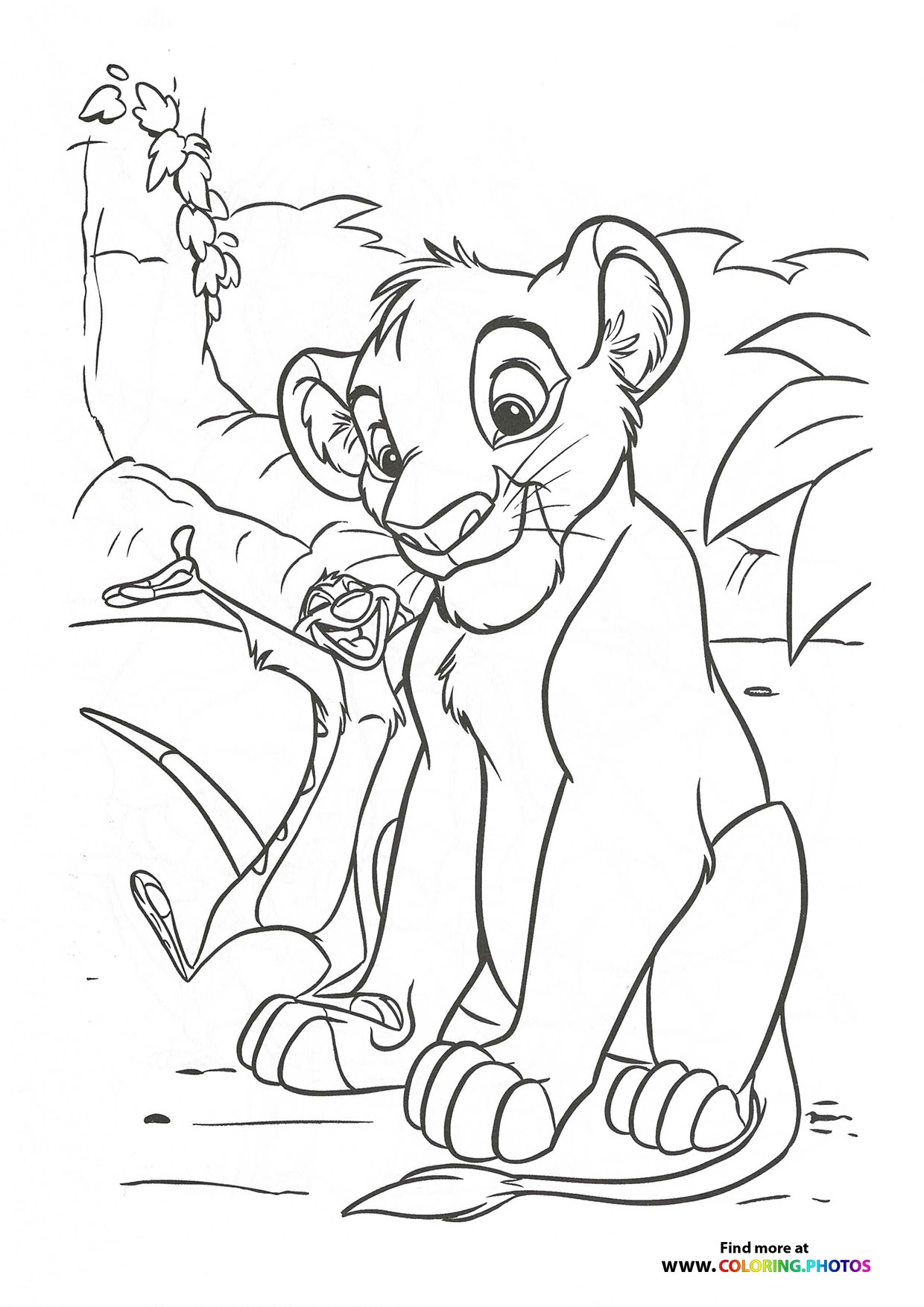 Timon And Simba Having Fun Coloring Pages For Kids
