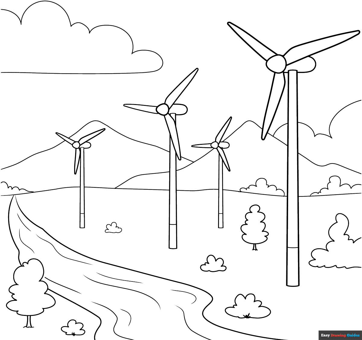 Wind Turbine Coloring Page Easy Drawing Guides