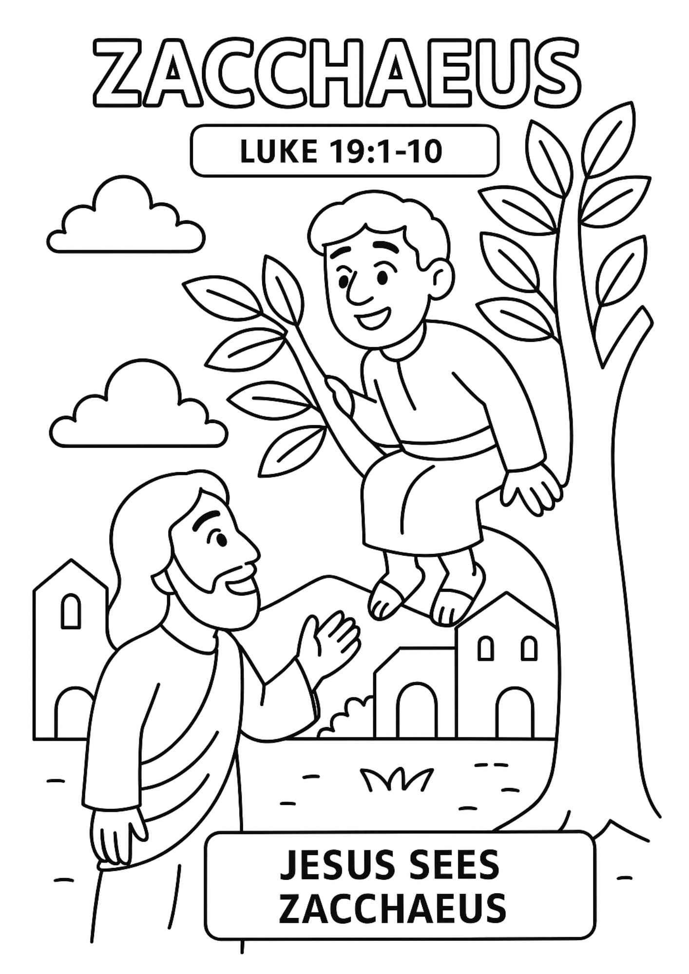 Zacchaeus Bible Coloring Page Free Printable For Kids Luke 19 1 10 Free Bible Worksheets